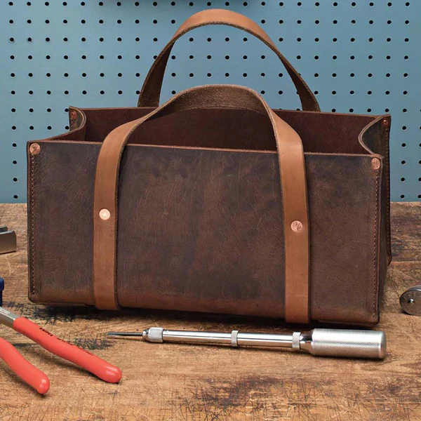 Thick Hide Hand-Stitched Open-Top Portable Leather Tool Bag