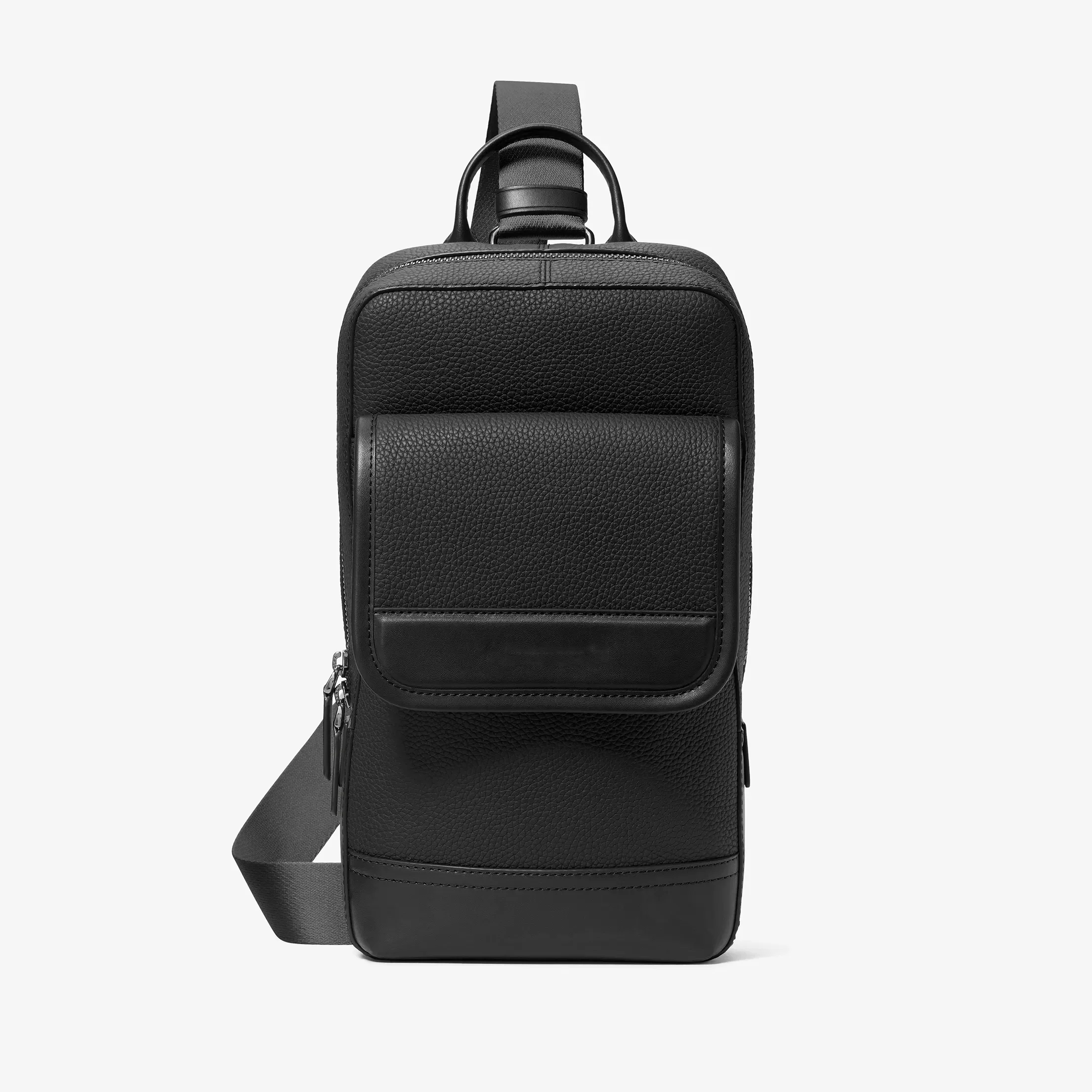 Textured Leather Multi-Pocket Adjustable Strap Urban Travel Sling Bag