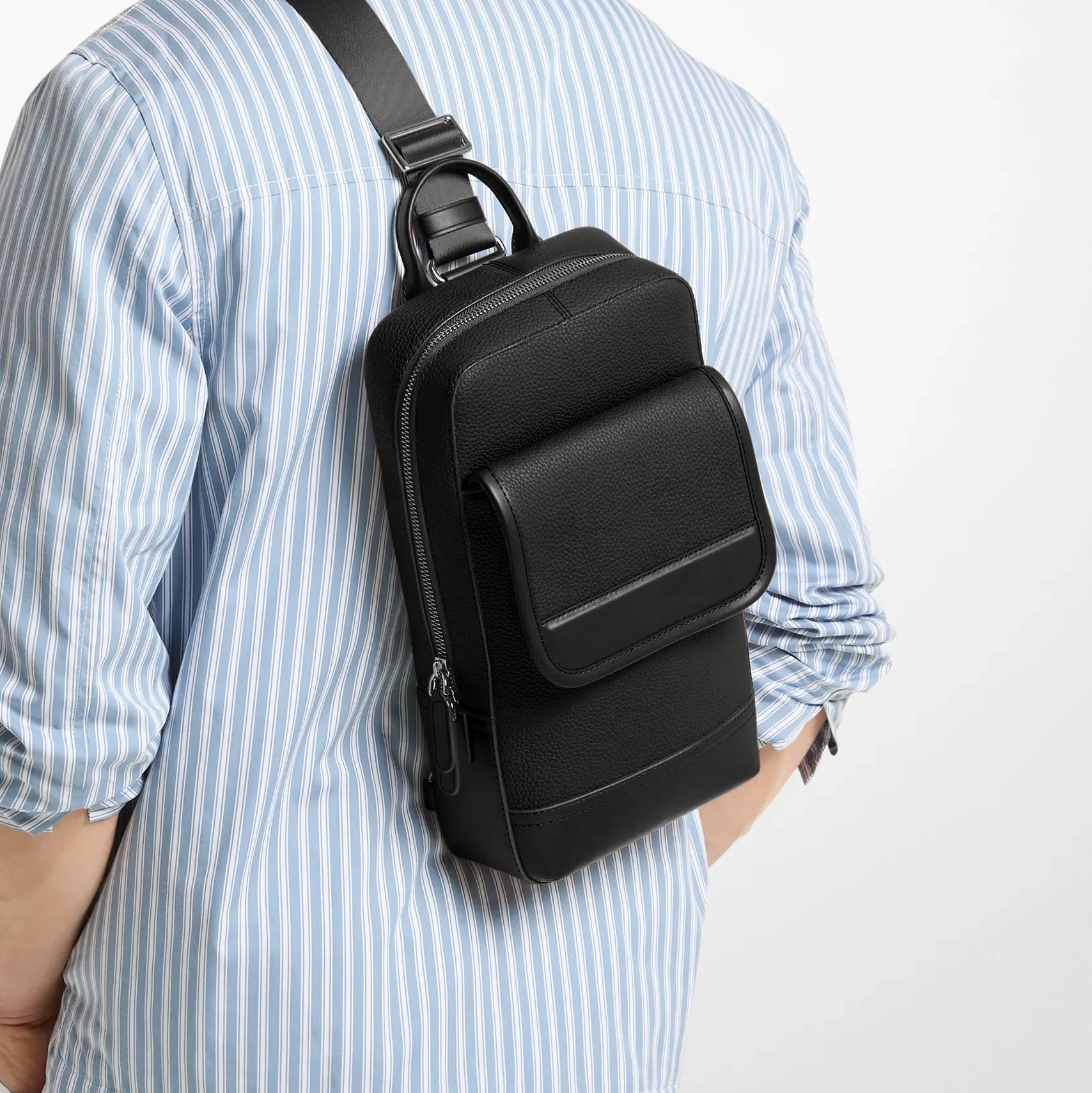 Textured Leather Multi-Pocket Adjustable Strap Urban Travel Sling Bag