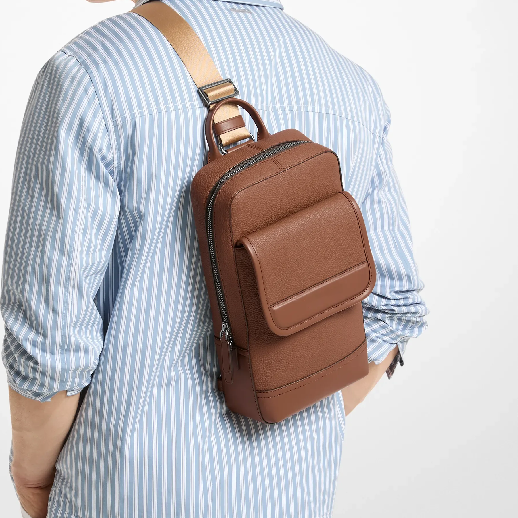 Textured Leather Multi-Pocket Adjustable Strap Urban Travel Sling Bag