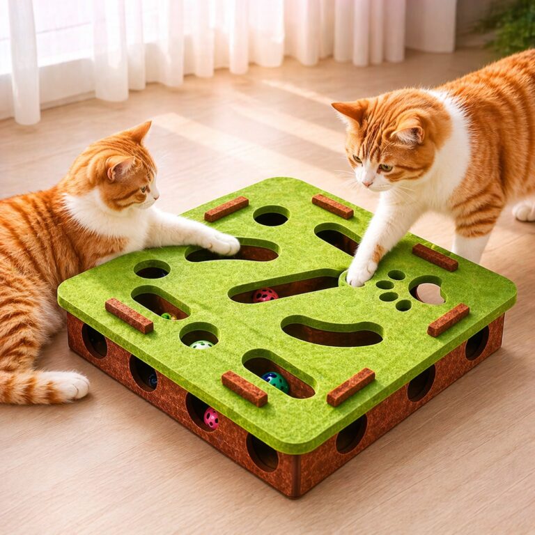 Interactive Cat Toy Felt Box with Bell Balls Maze Puzzle for Indoor Cats and Kittens