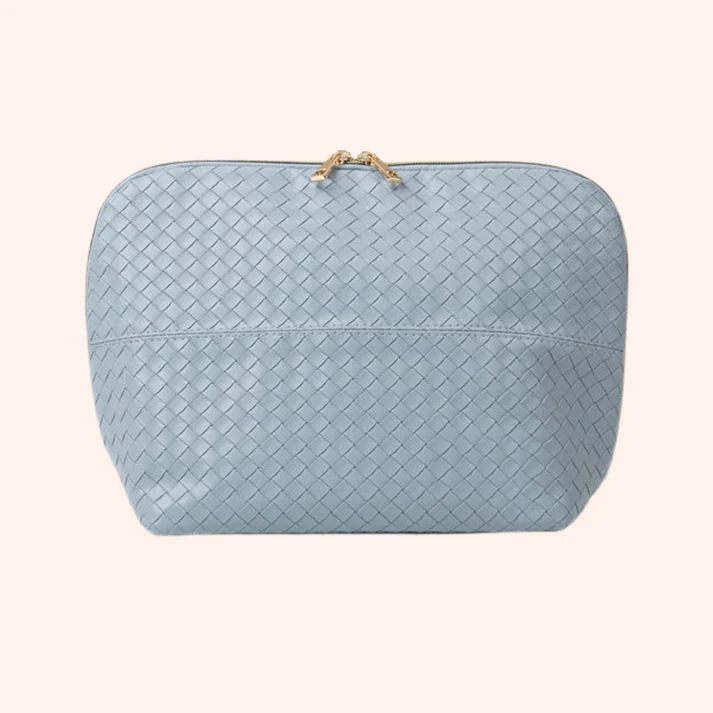 Expandable Fold-Side Woven Vegan Leather Daily Travel Cosmetic Bag