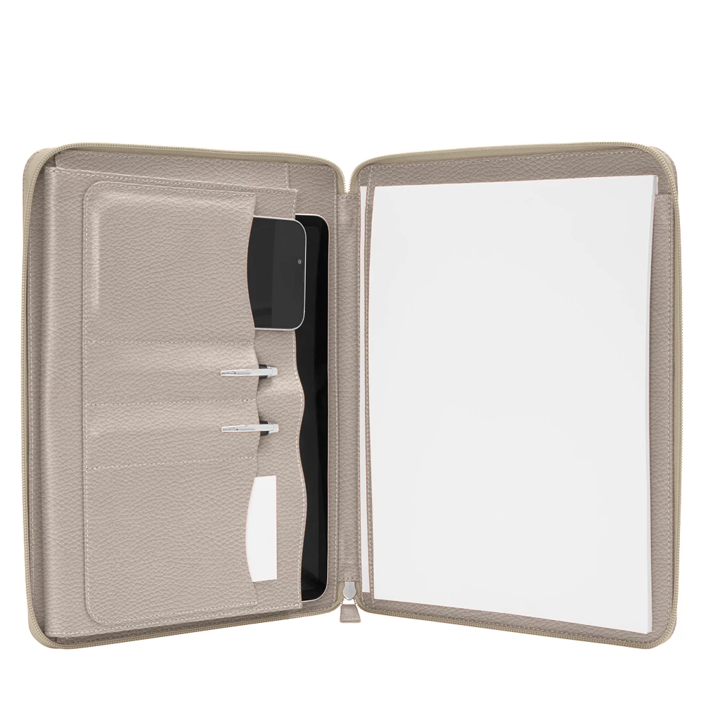 Zippered Multi-Pocket A4 Leather Business Organizer Portfolio