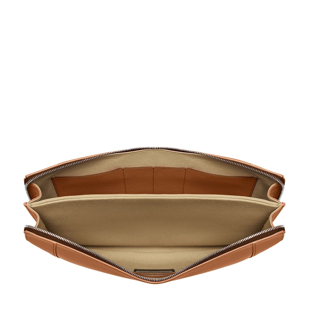 Multi-Zip Calfskin 14 Inch Laptop Carry Business Portfolio