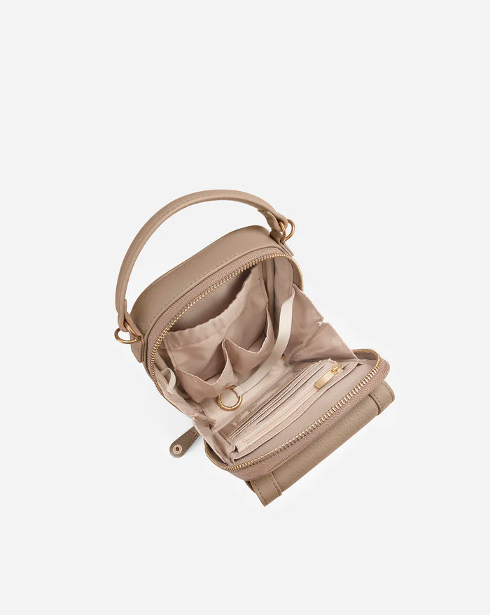 RFID Blocking Mini Leather Sling Bag With Glasses Storage Compartment